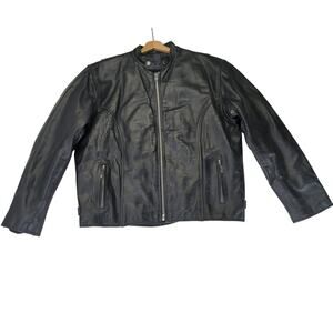 Vintage Unik Black Leather Biker Racing Jacket Cafe Men's 44 Quilted Thinsulate‎